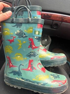Kids Waterproof Dino Rain Boots in Teal